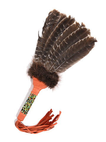 Sacred Prayer Feather Fan with Beaded Handle -DISCOUNTED/2nds