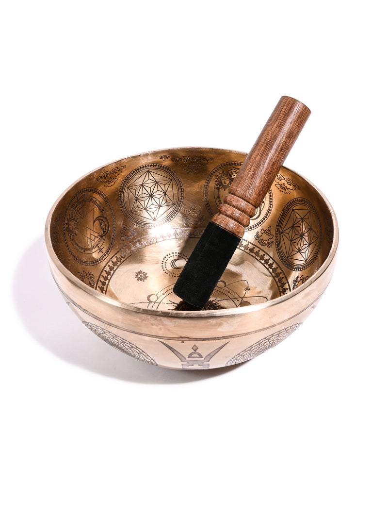 Tibetan Astrology Etched Singing Bowl