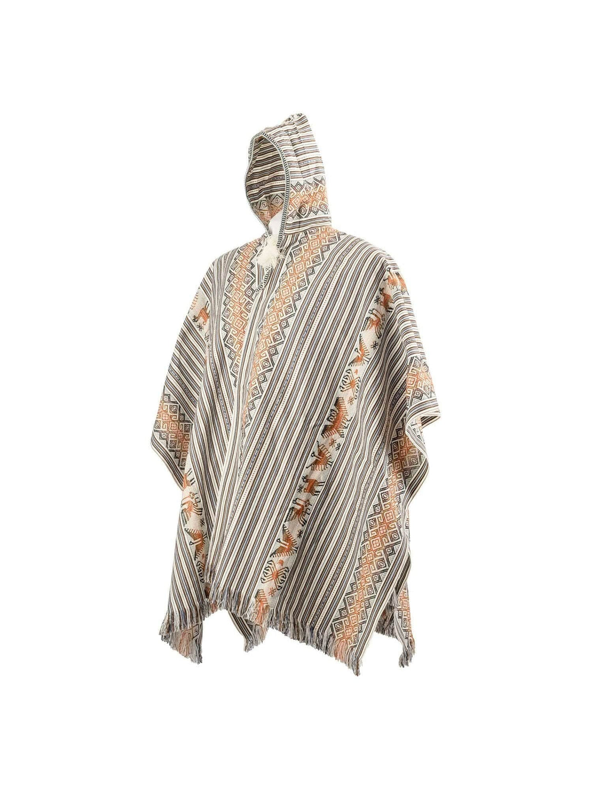 Alpaca Blend Ponchos Allpa Hooded Peruvian Poncho - Cream | hide