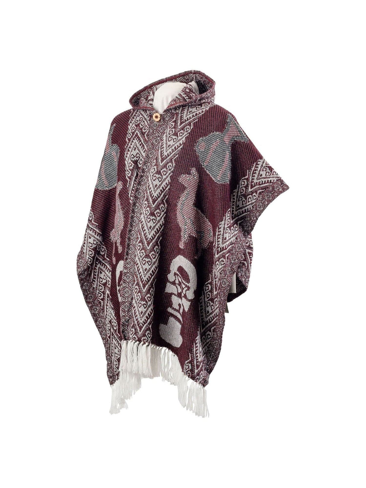 Alpaca Blend Ponchos Hooded Peruvian Ruana - Plum