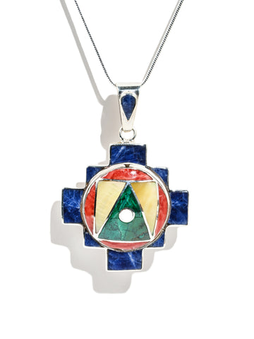 Four Directions Totem Peruvian Chakana Pendant Necklace, Reversible - 950 Sterling Silver