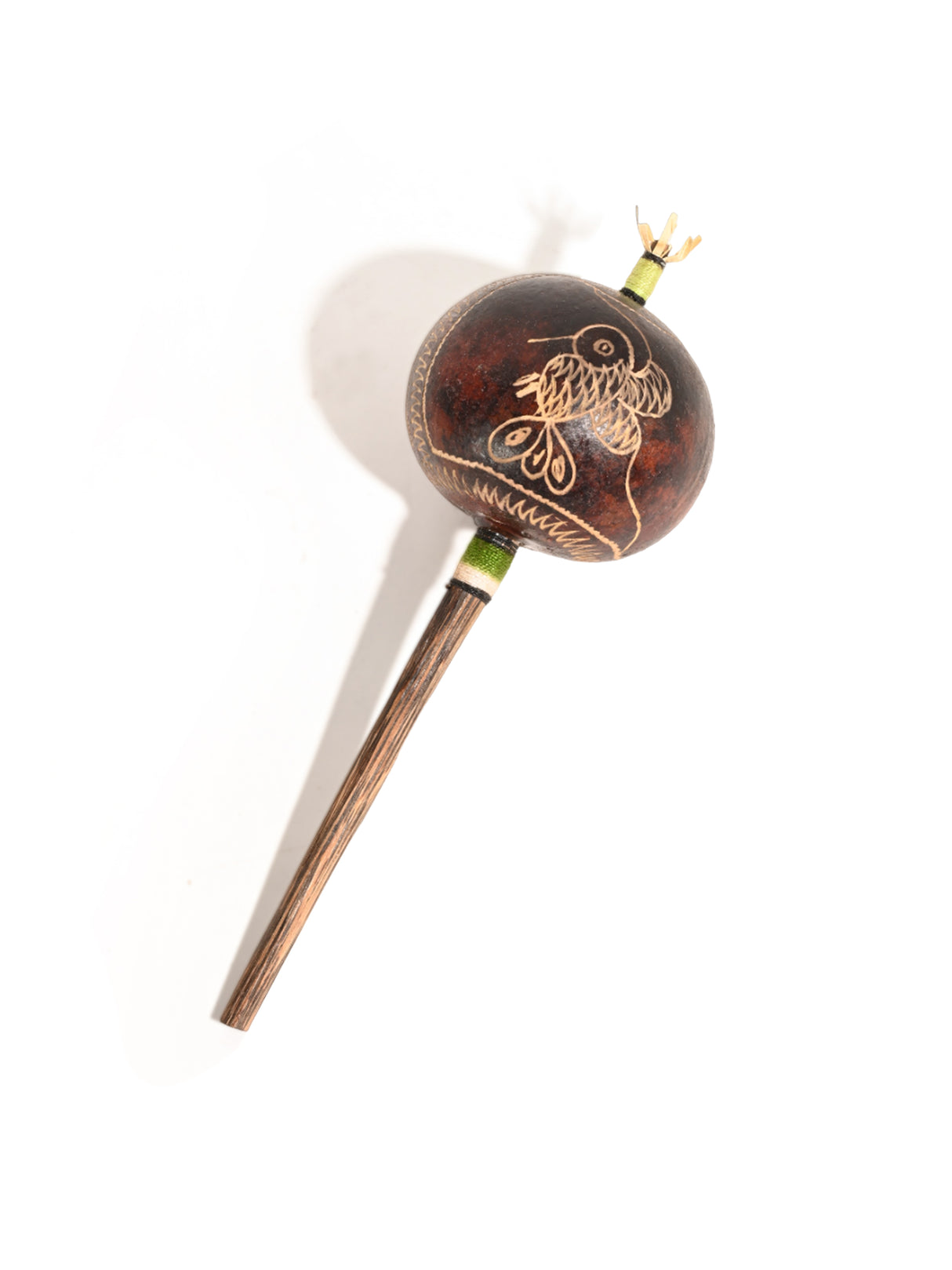 Peruvian Amazon Gourd Rattle - Hummingbird and Flower