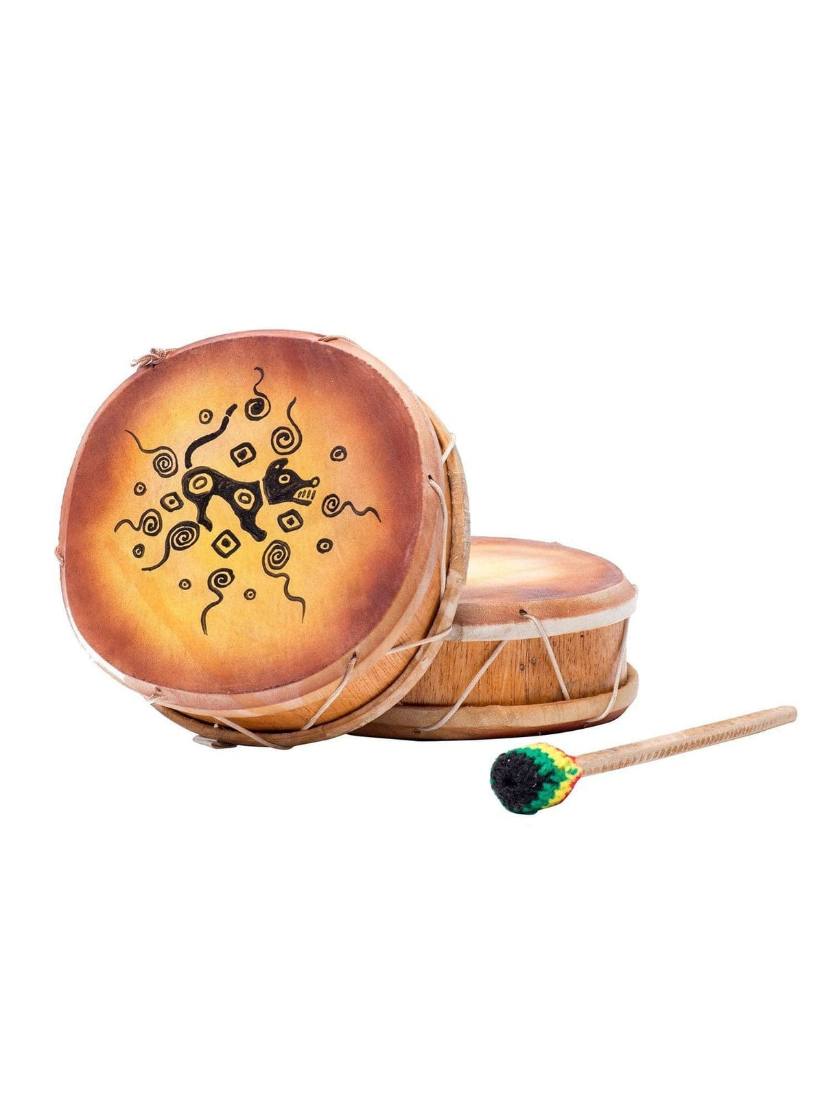 Two Sided Hand Drums Jag Swirl Peruvian Round Two-Sided Hand Drum - 8 in