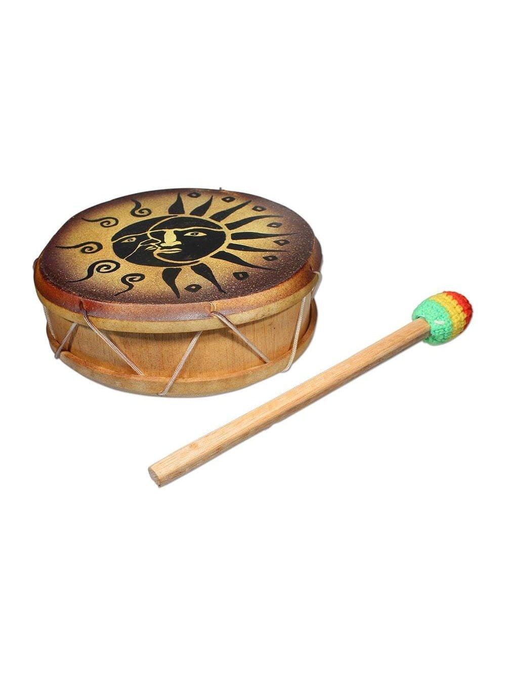 Two Sided Hand Drums Peruvian Round Two-Sided Hand Drum - 8 in