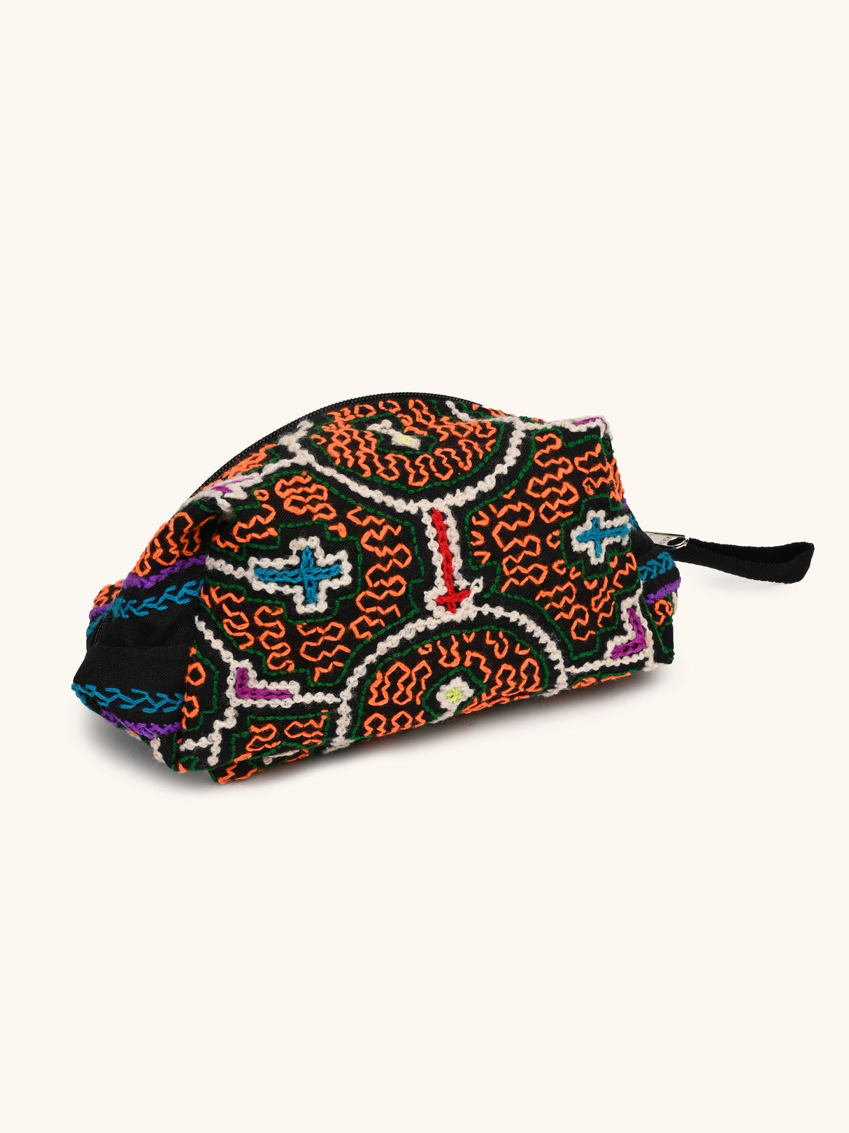 Shipibo Embroidered Cube Zipper Pouch