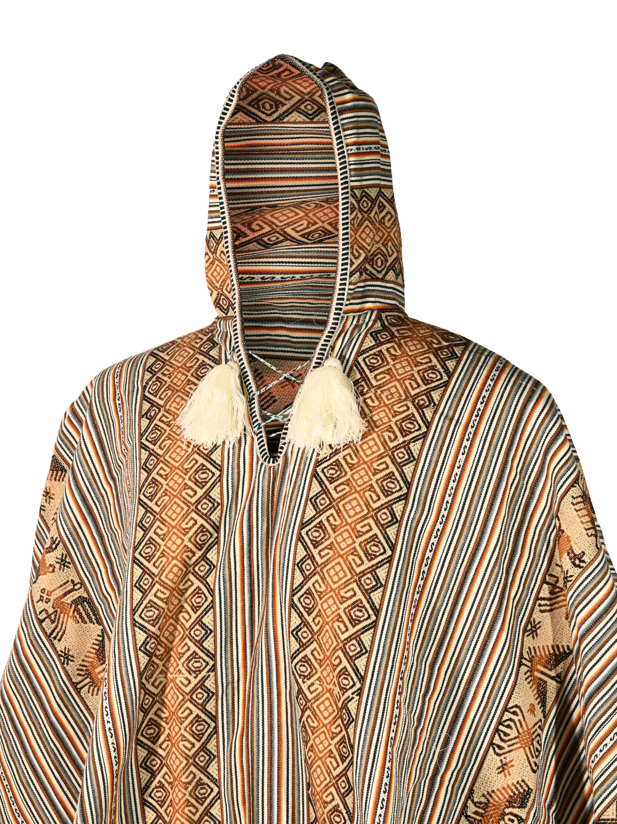 Alpaca Hooded Peruvian Poncho - Cream