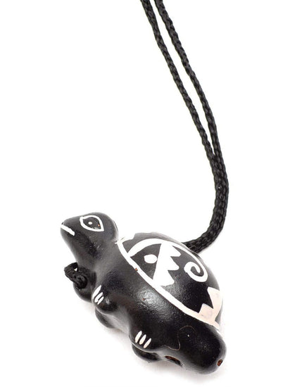 Whistles on Cord Black Singing Turtle Clay Whistle on Cord
