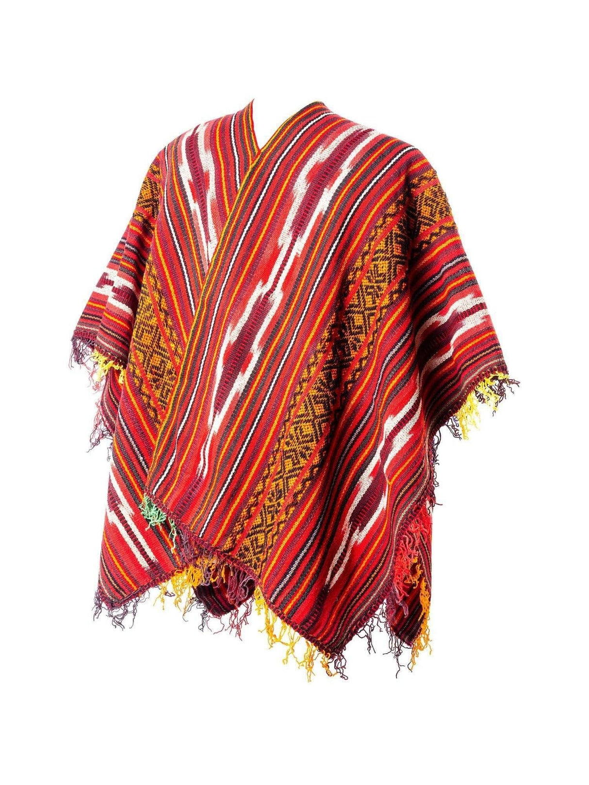 Wool Blend Ponchos Peruvian Traditional Wool Poncho - Red Chakana