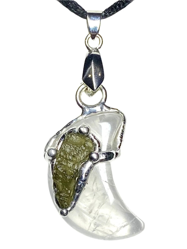 Moldavite Moon Pendant | js100-MM12