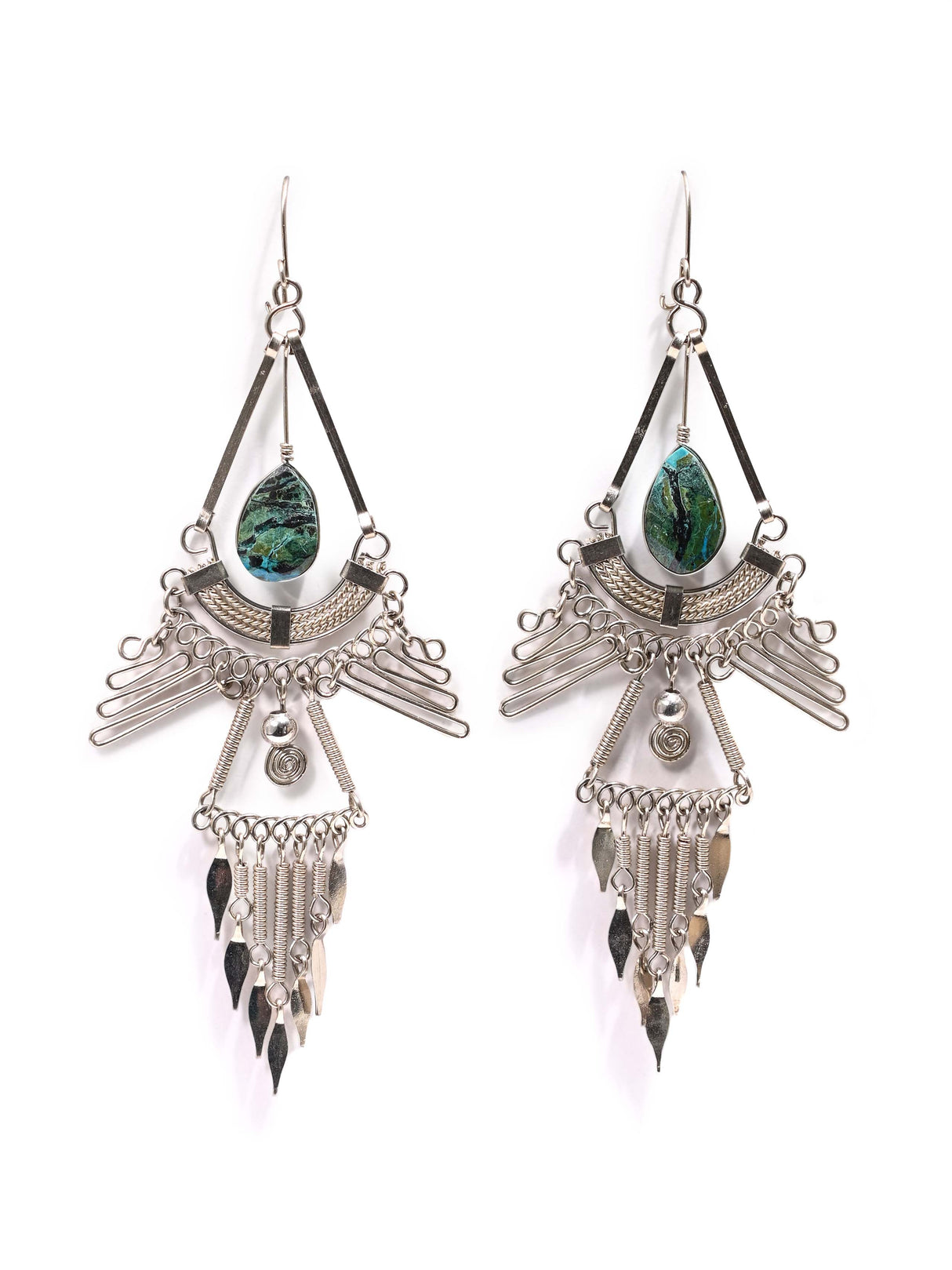 Alpaca Silver & Turquoise Stone Statement Wire Earrings | j0023