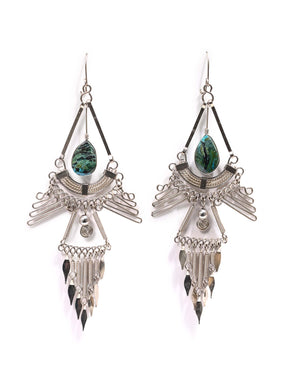 Alpaca Silver & Turquoise Stone Statement Wire Earrings | j0023