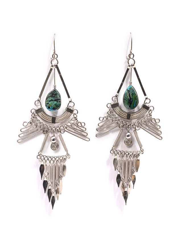 Alpaca Silver & Turquoise Stone Statement Wire Earrings | j0023