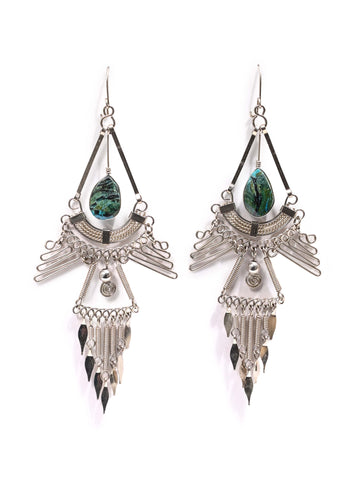 Alpaca Silver & Turquoise Stone Statement Wire Earrings