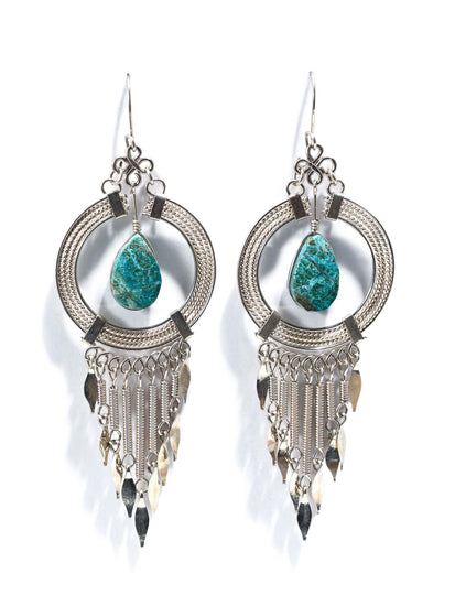 Alpaca Silver & Turquoise Stone Sacred Hoop | j0024