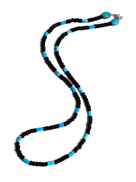 Blue & Red Glass Bead Necklace with Turquoise Accents 2 | j0507
