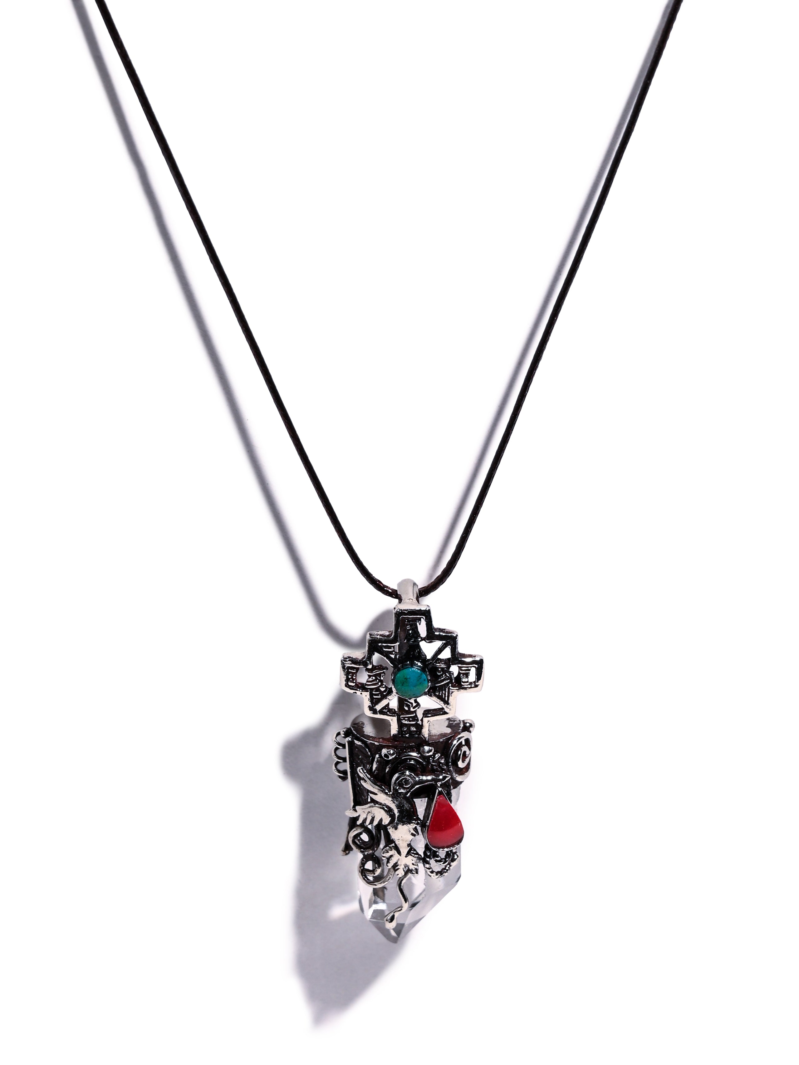 950 Peruvian Silver, Stone and Crystal Pendant Necklace - Shamans
