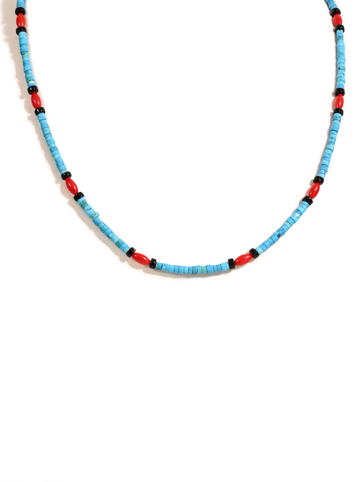 Heishi Collection: Turquoise, Onyx, and Coral Necklace 1 | j0588