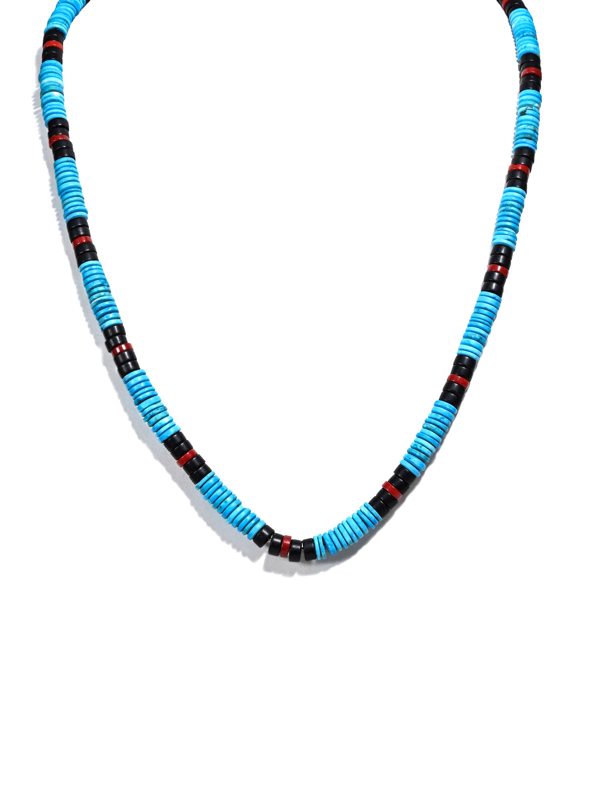 Heishi Collection: Turquoise, Onyx, and Coral Necklace 1 | j0588