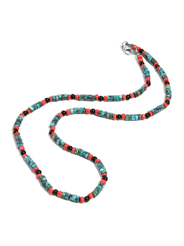 Heishi Collection: Turquoise, Coral, and Obsidian Necklace
