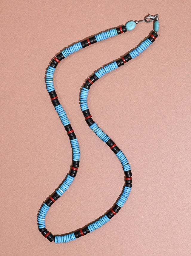 Heishi Collection: Turquoise, Onyx, and Coral Necklace | j0588