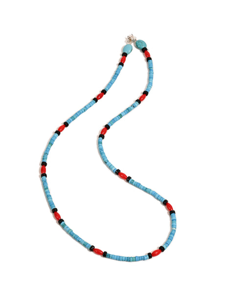 Heishi Collection: Turquoise, Onyx, and Coral Necklace 2 | j0588