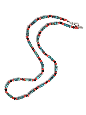 Heishi Collection: Turquoise, Coral, and Obsidian Necklace