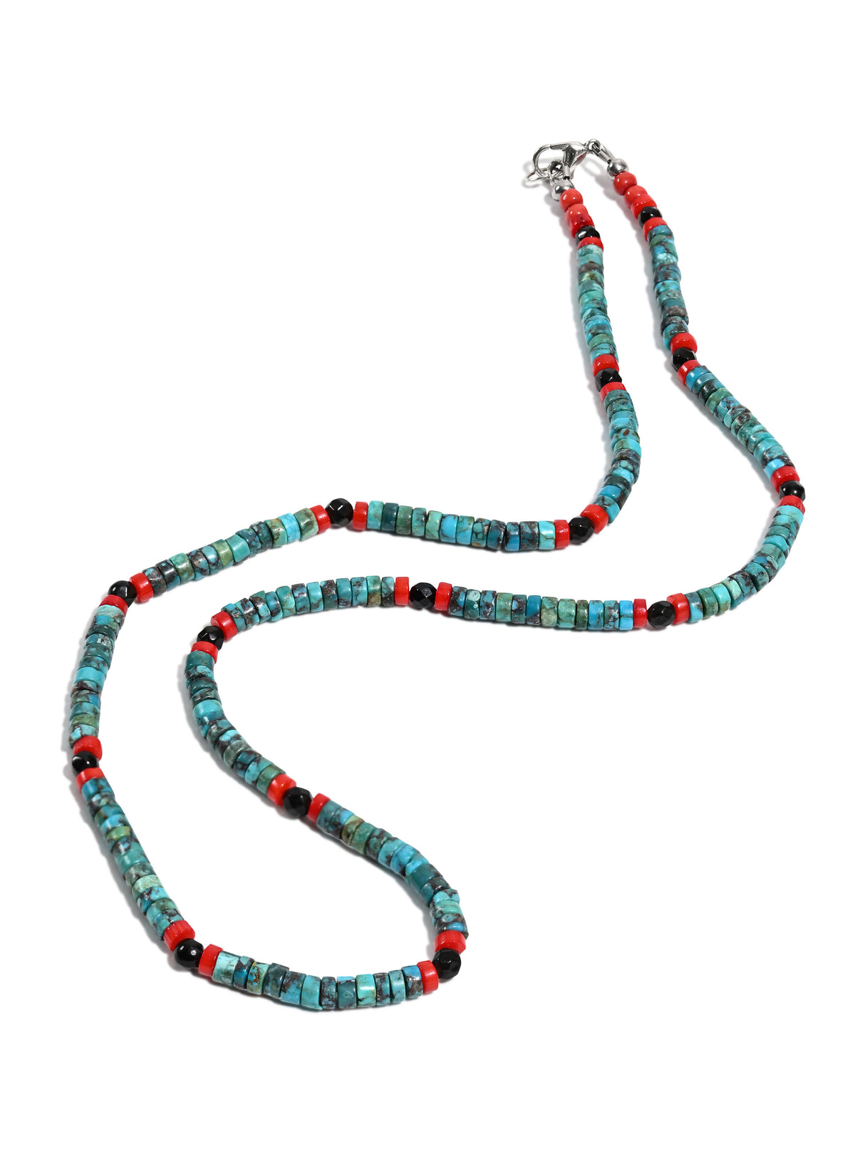 Heishi Necklace with Faceted Obsidian Beads | j0589