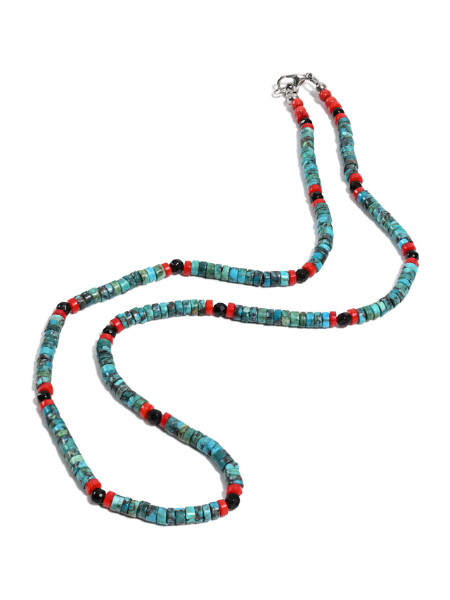 Heishi Necklace with Faceted Obsidian Beads | j0589