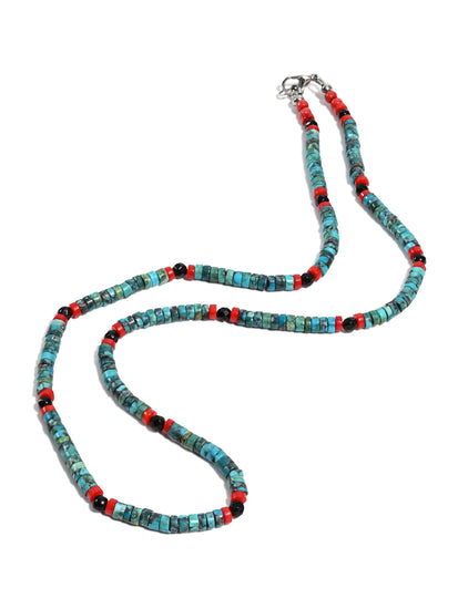 Heishi Necklace with Faceted Obsidian Beads | j0589