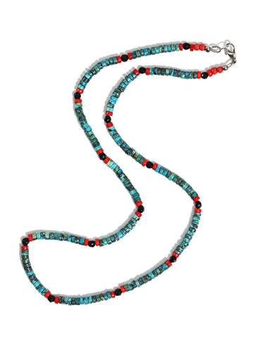 Heishi Collection: Turquoise Necklace with Faceted Obsidian Beads