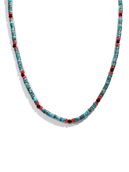 Heishi Necklace with Faceted Obsidian Beads | j0589