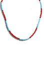 Coral and Sky Blue Glass Bead Necklace with Black Accents 1 | j0590