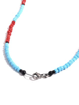 Coral and Sky Blue Glass Bead Necklace with Black Accents 3 | j0590