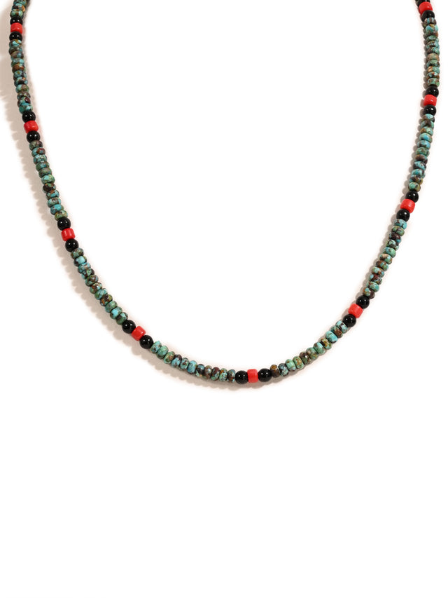 Artisan Turquoise, Coral, and Onyx Necklace 1 | j0596