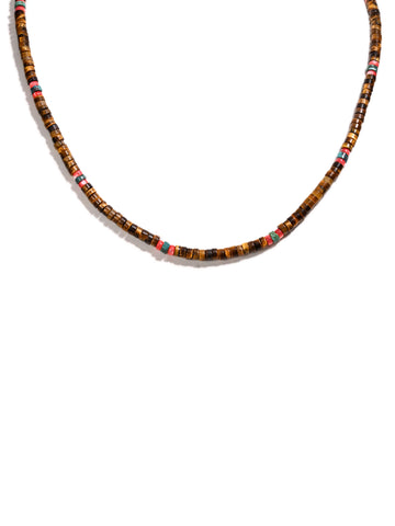 Heishi Collection: Artisan Tiger's Eye, Coral, and Turquoise Necklace