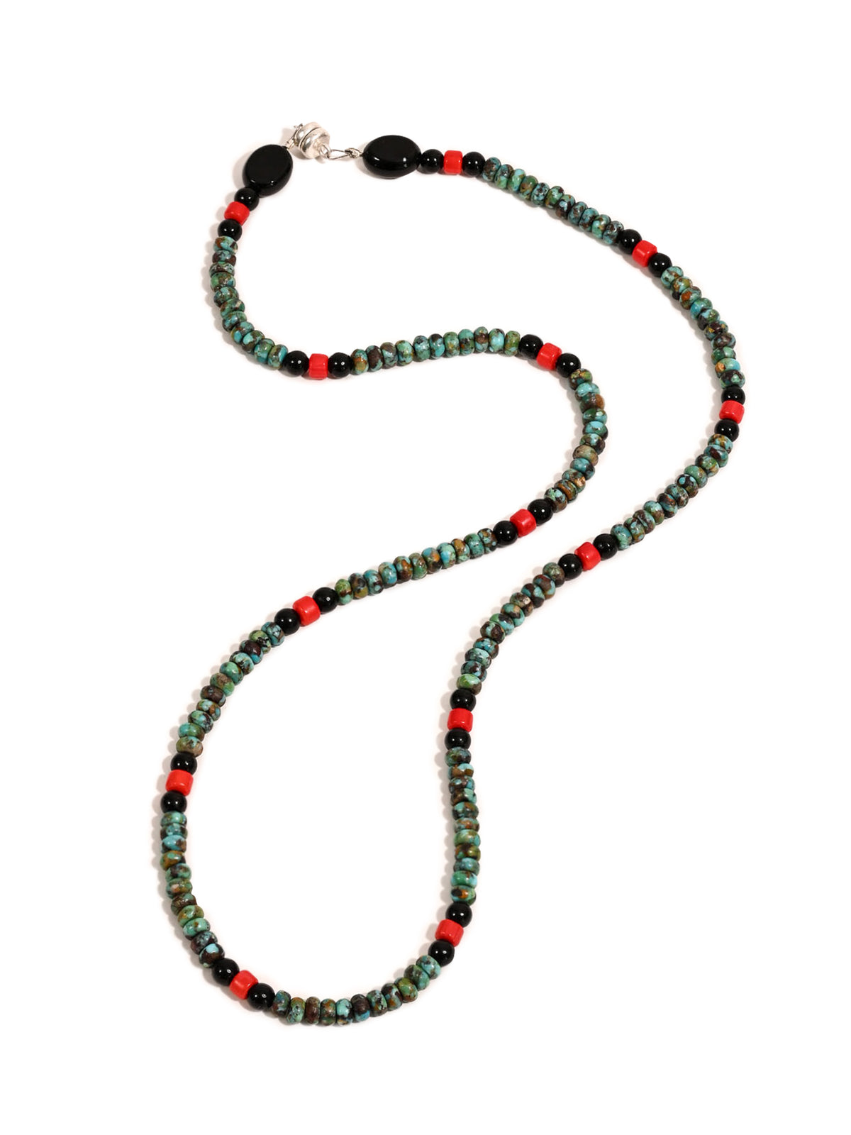 Artisan Turquoise, Coral, and Onyx Necklace 2 | j0596