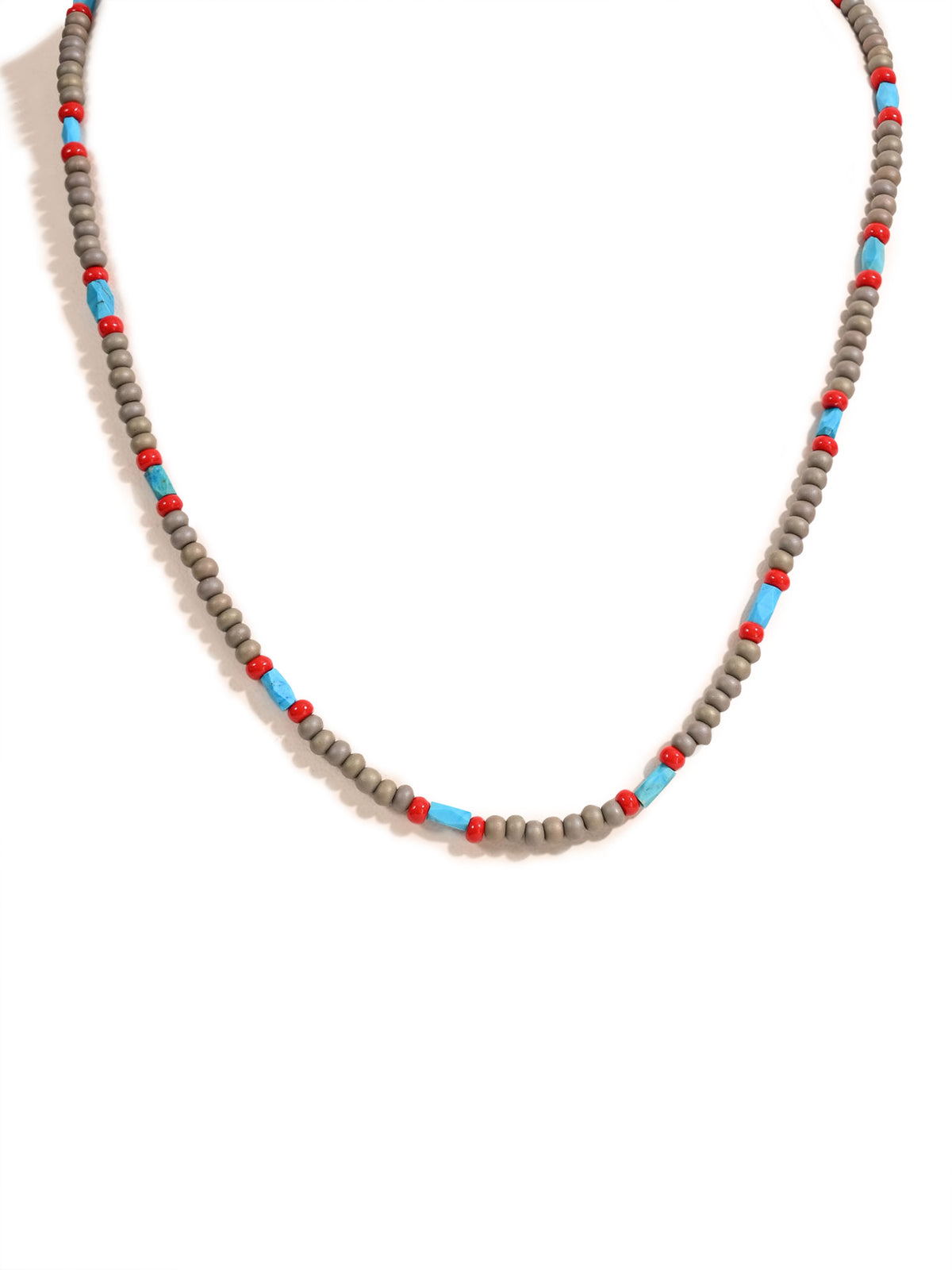 Artisan Gray Glass Necklace with Faceted Turquoise Beads 1 | j0599