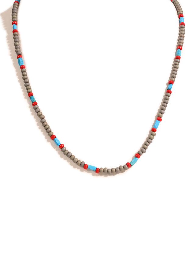 Artisan Gray Glass Necklace with Faceted Turquoise Beads 1 | j0599