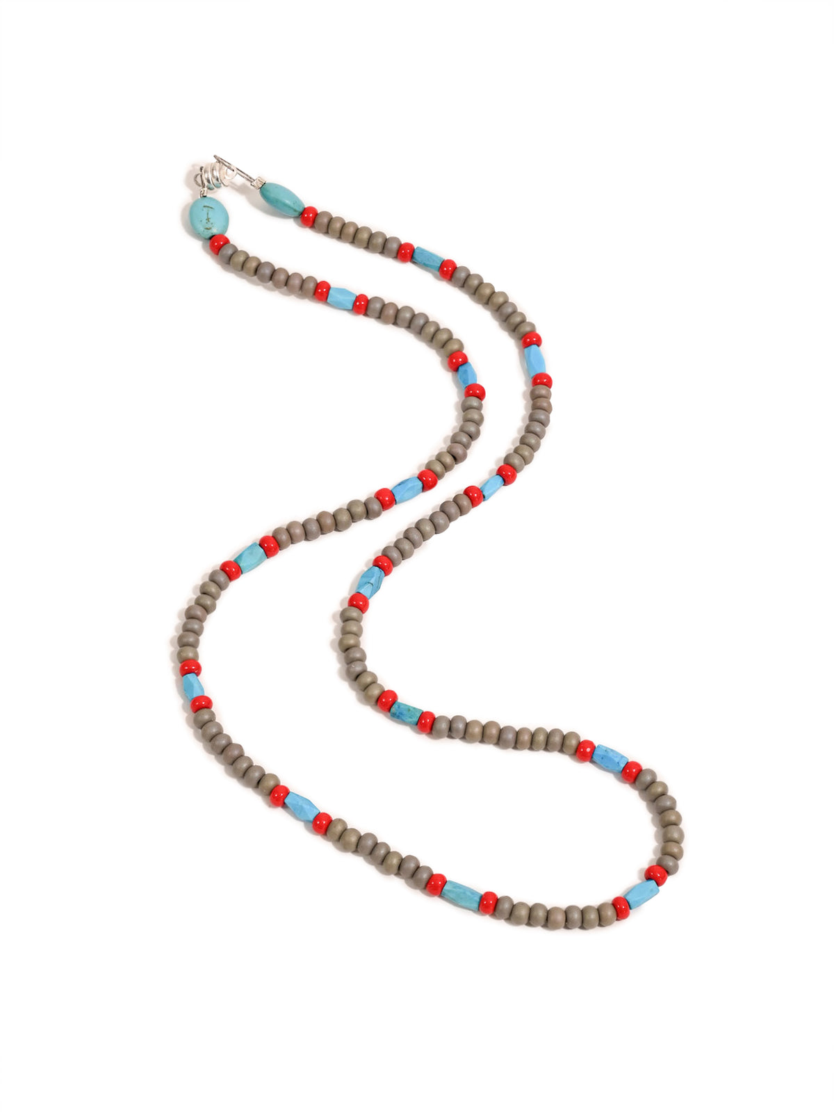 Artisan Gray Glass Necklace with Faceted Turquoise Beads 2 | j0599