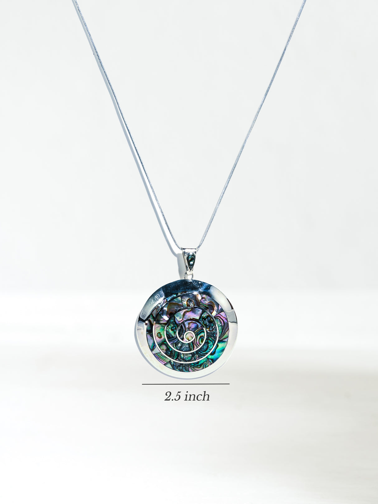 Peruvian Spiral Necklace Shell Inlay - Sterling Silver Large | j12