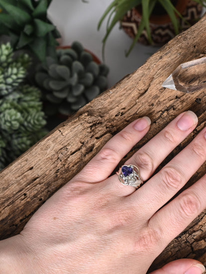 Amethyst and Quartz Heart Ring | js114