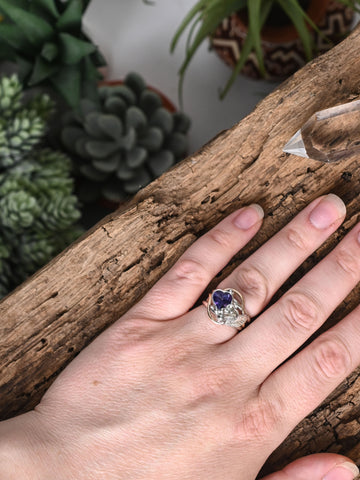 Amethyst and Quartz Heart Ring