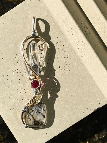 Quartz, Ruby, & Dendritic Agate Wandlet