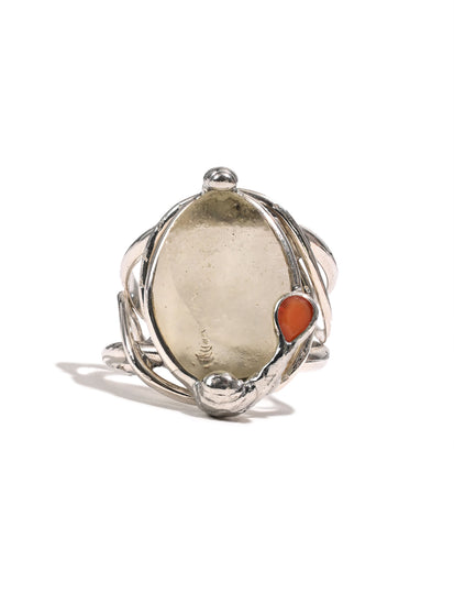 Libyan Desert Glass & Coral Ring 1 | js135