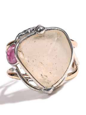 Libyan Desert Glass with Garnet Ring 1 | js135