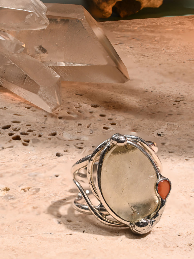 Libyan Desert Glass & Coral Ring