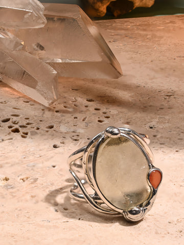 Libyan Desert Glass & Coral Ring