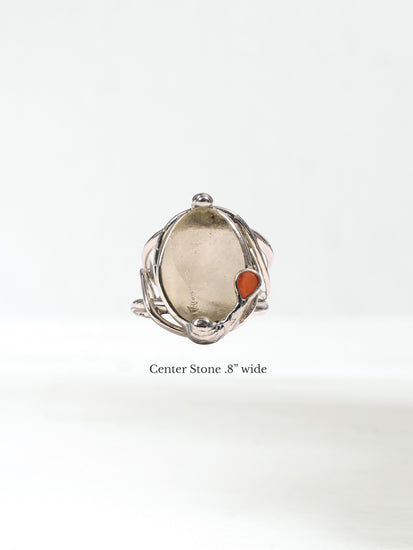 Libyan Desert Glass & Coral Ring Dimension | js135