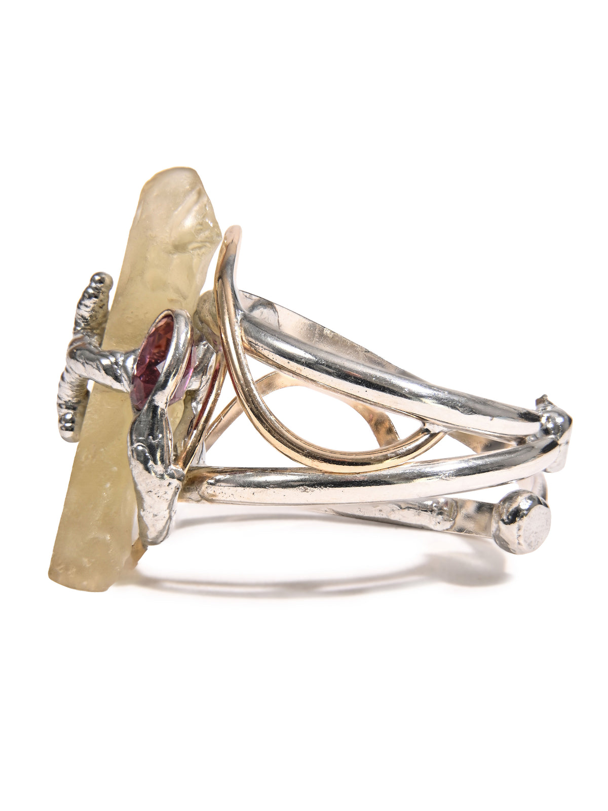 Libyan Desert Glass with Tourmaline Cabochon Ring 2 | js138