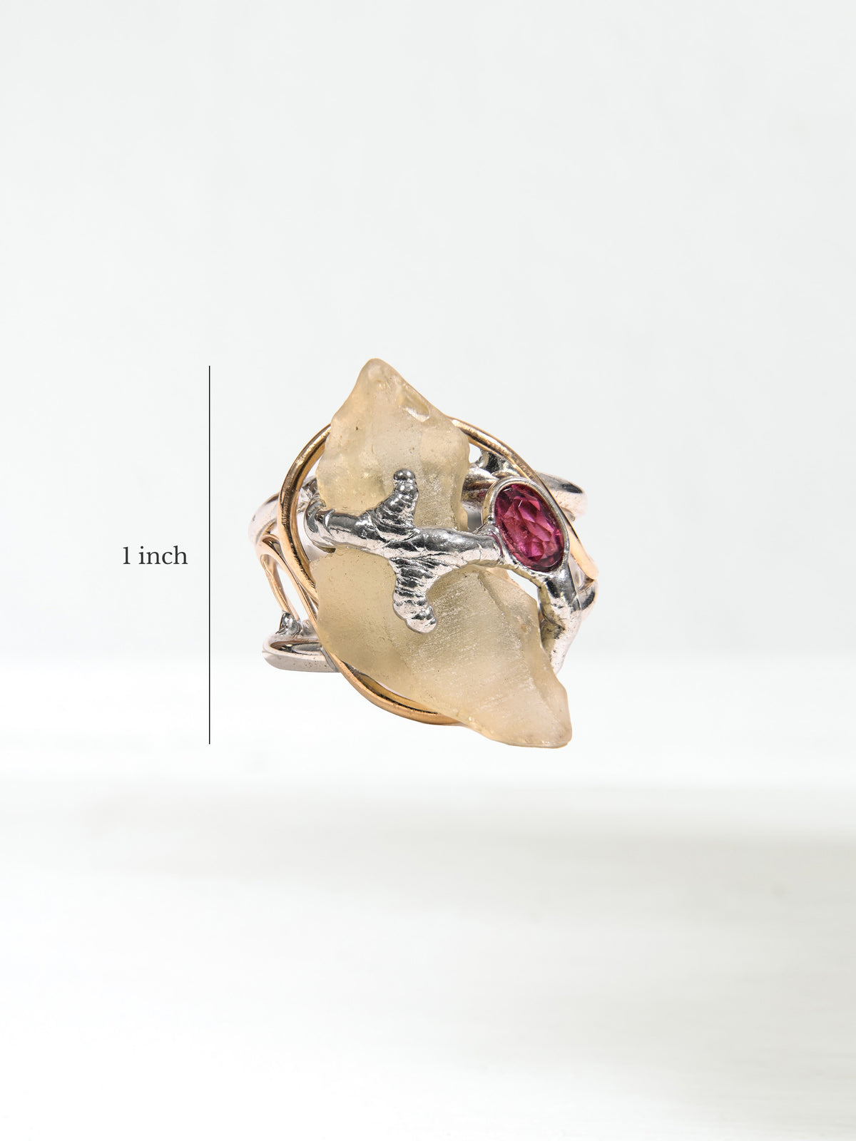 Libyan Desert Glass with Tourmaline Cabochon Ring 1 | js138